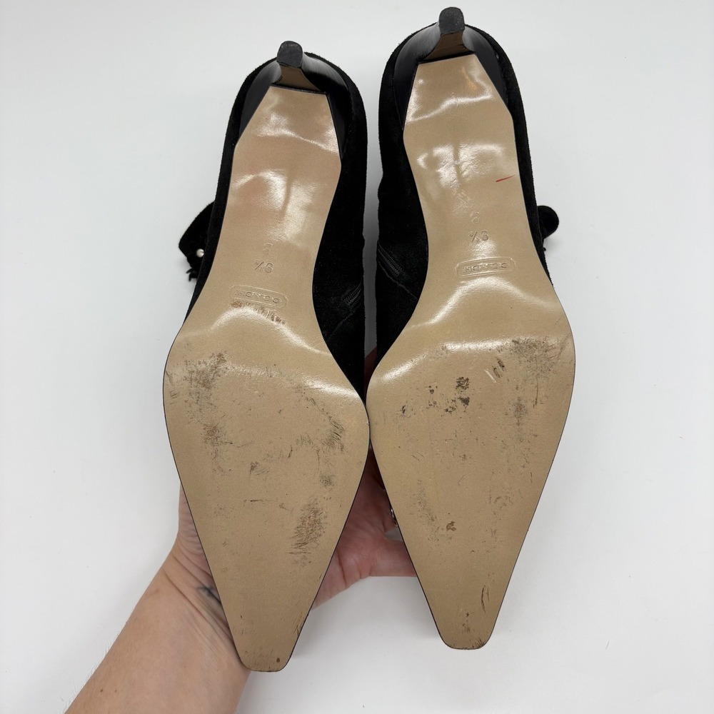VTG COACH Black Suede Kitten Heel Ankle Boots Floral Accents 9.5 Point Toe Y2K - Picture 6 of 8